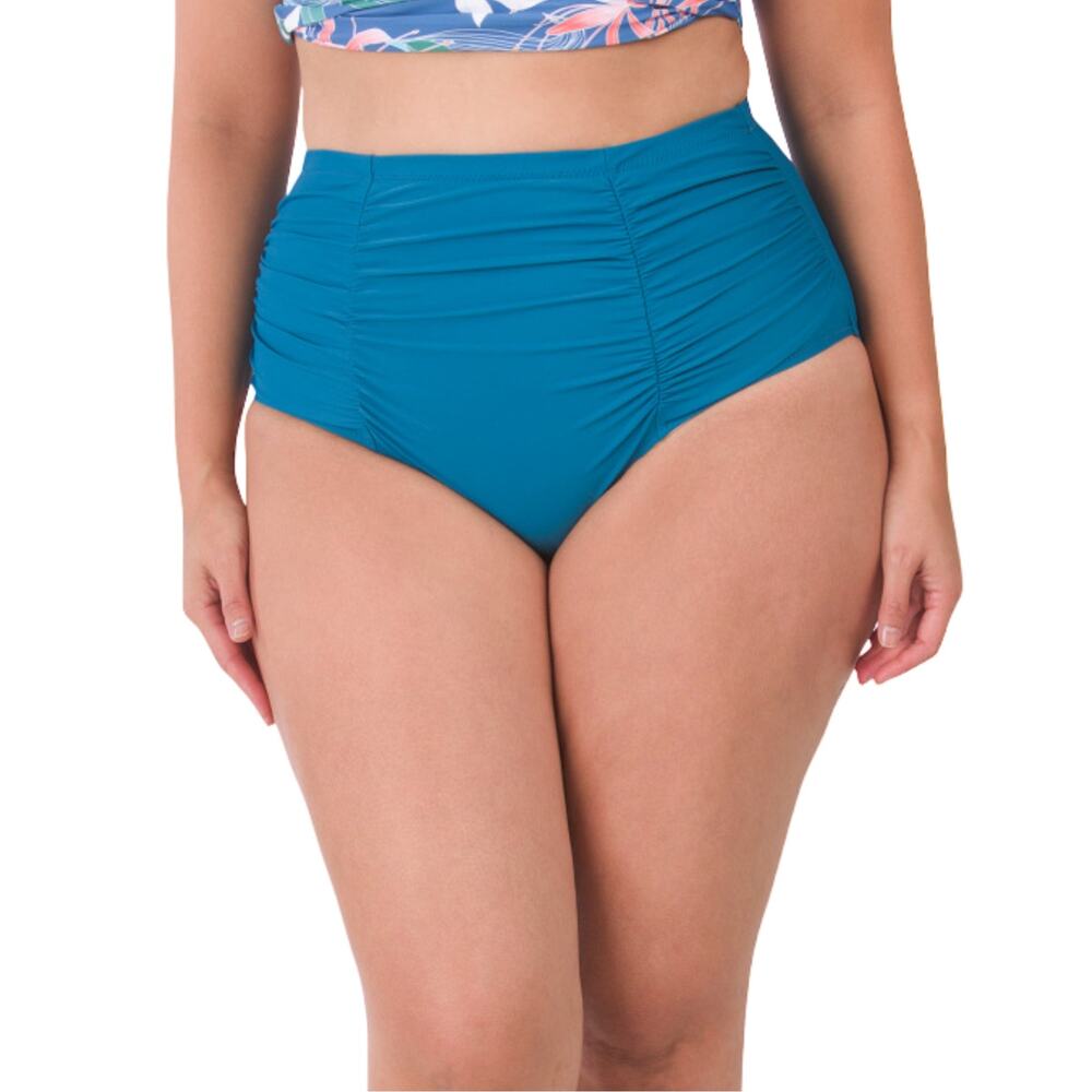 NWT Raisins Curve Women's Plus High Rise Ruched Costa Swim Bikini Bottom
